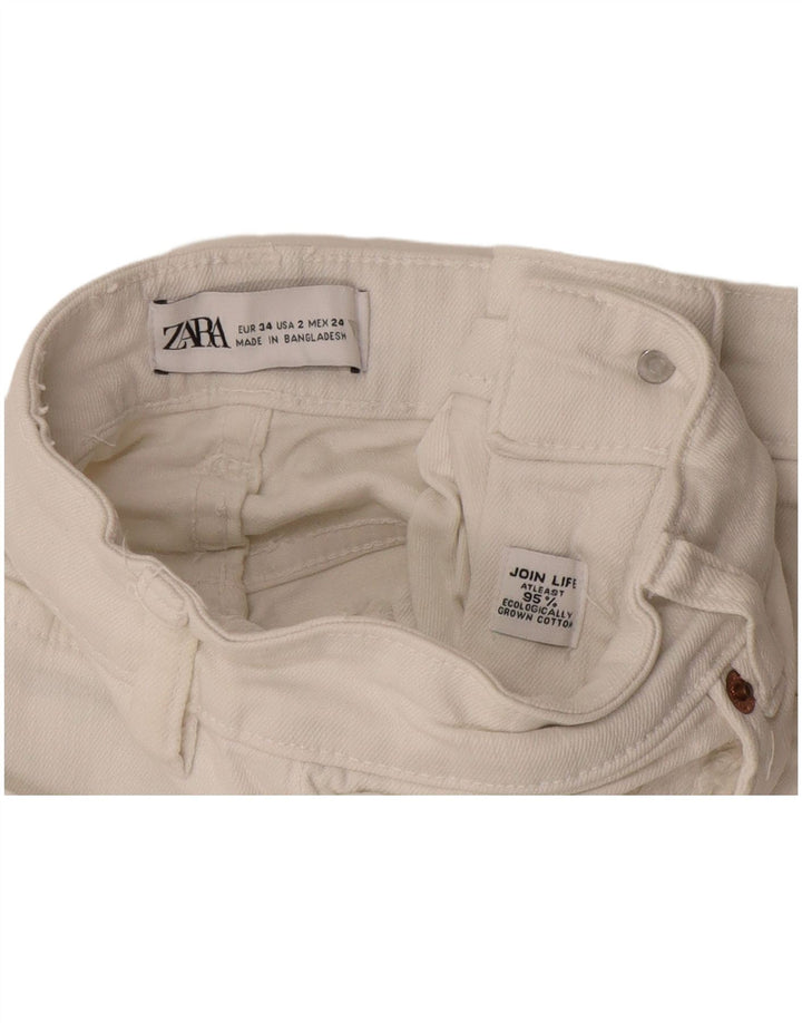 Calça jeans feminina Zara Bootcut EU 34 2XS W24 L26 algodão branco