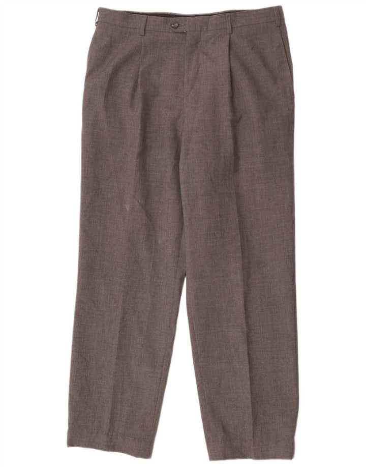 Calça masculina de terno reto Yves Saint Laurent W36 L30 poliéster cinza