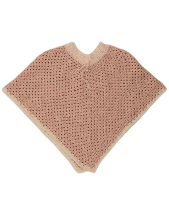 Poncho de crochê feminino VINTAGE tamanho único rosa colorblock