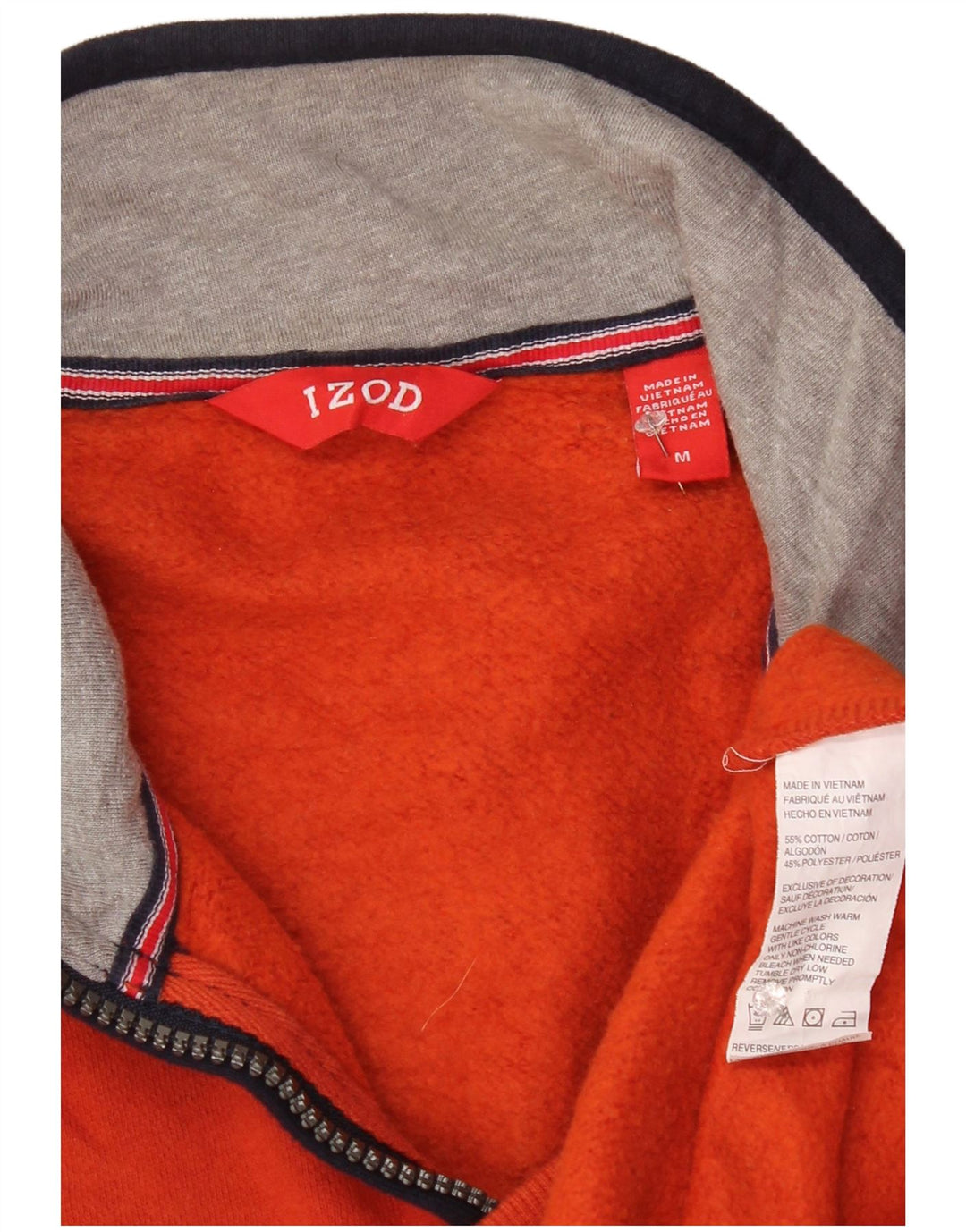 Suéter masculino IZOD com zíper e gola em bloco colorido laranja médio de algodão