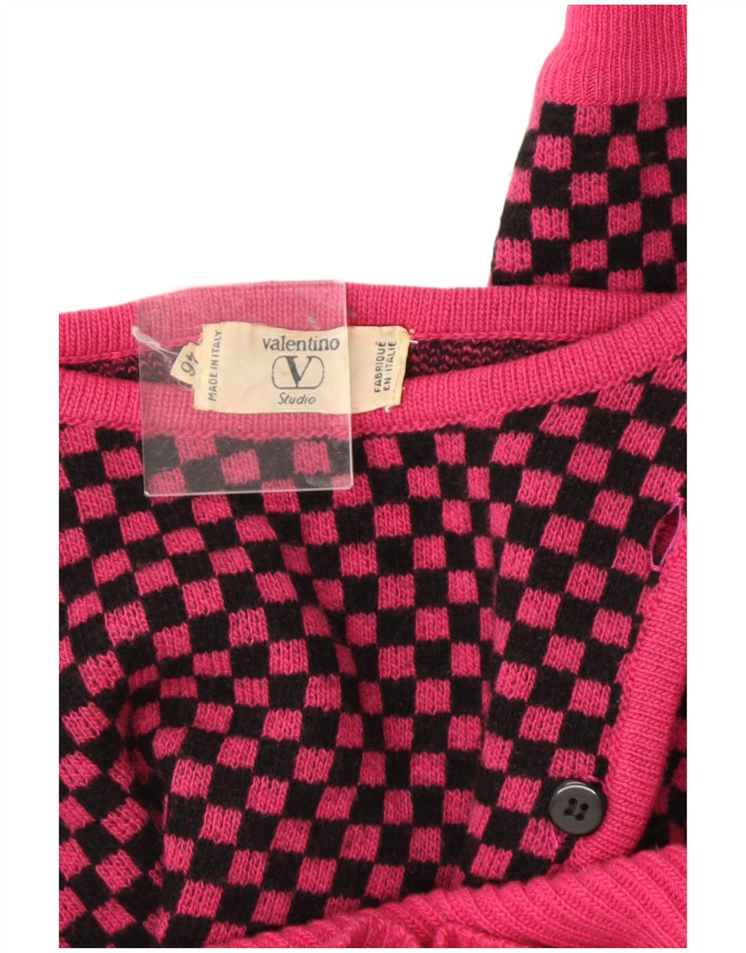 Suéter feminino Valentino com gola canoa IT 46 grande lã de guingão rosa