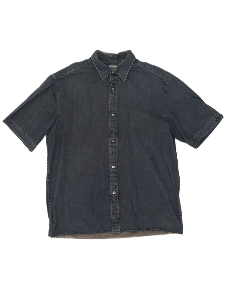 Camisa jeans masculina de manga curta Paul Smith grande algodão azul marinho