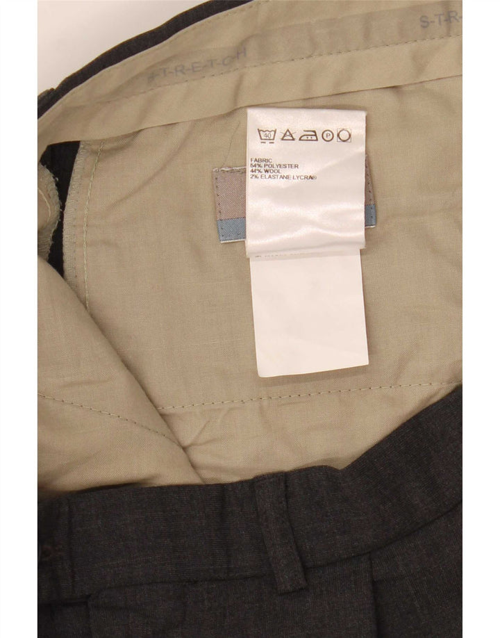 Calça masculina Marks & Spencer sob medida com pregas W34 L28 poliéster cinza