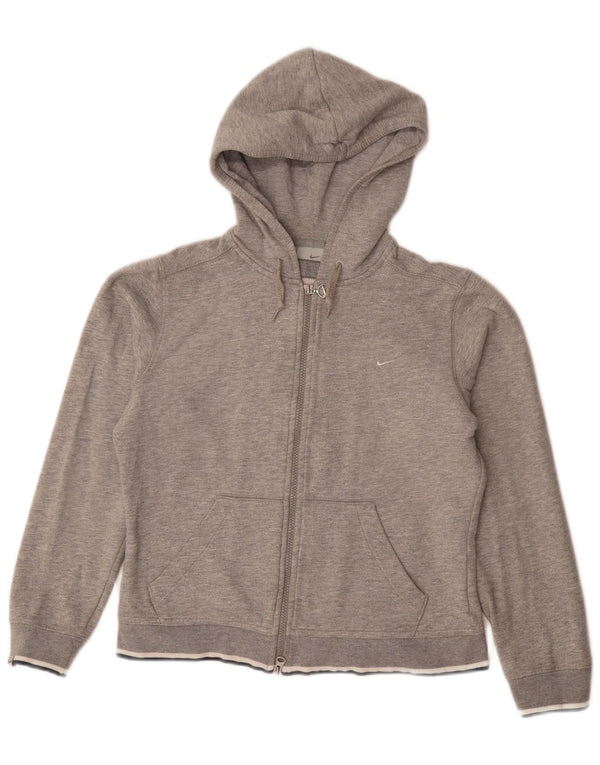 Suéter Nike feminino com capuz e zíper UK 10/12 cinza médio algodão manchado