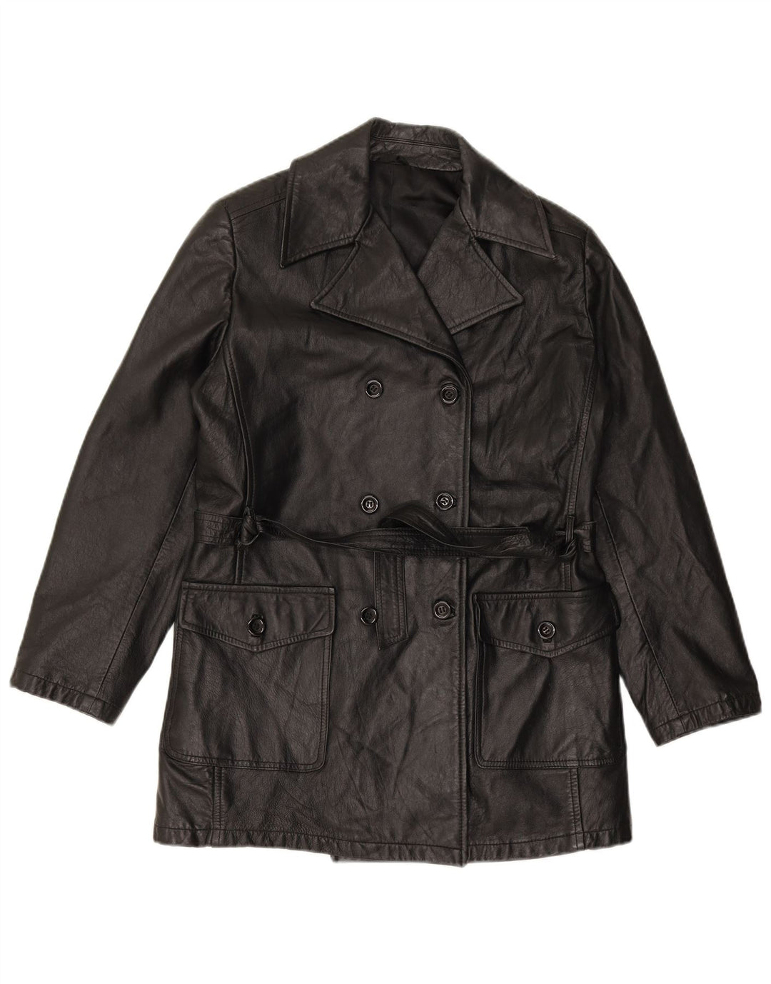 Casaco feminino VINTAGE de couro com peito duplo IT 44 couro preto médio