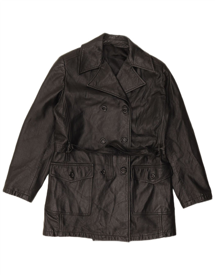 Casaco feminino VINTAGE de couro com peito duplo IT 44 couro preto médio