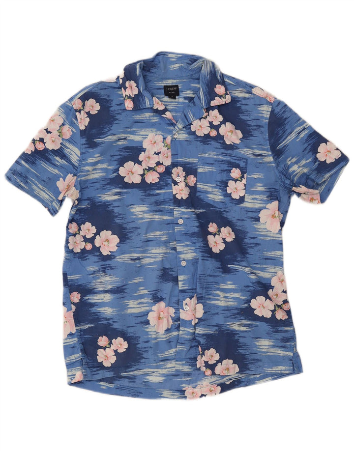 J. CREW Camisa masculina Flex de manga curta de algodão floral azul médio