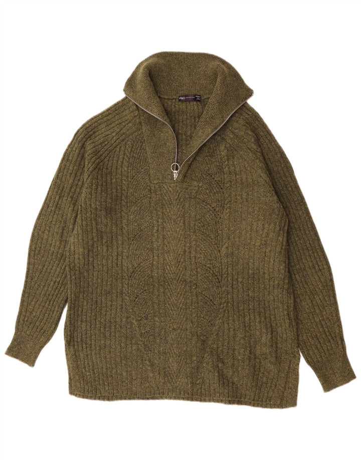 Suéter masculino Marks & Spencer com zíper e gola média acrílico cáqui