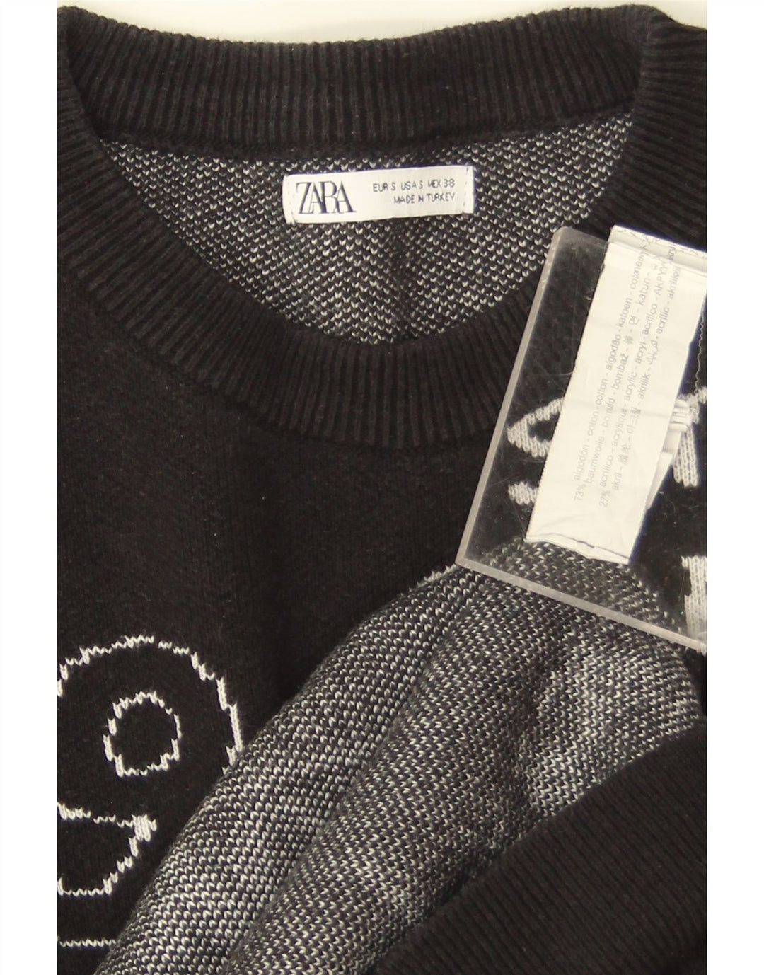 Zara feminino gráfico oversized moletom jumper Reino Unido 10 pequeno algodão preto