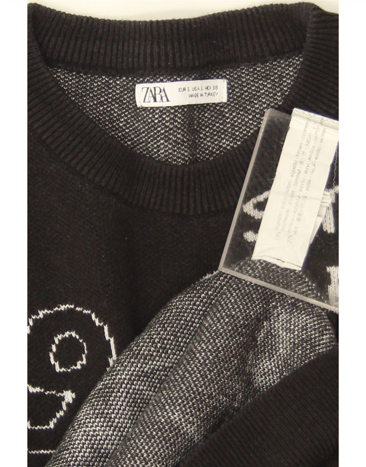 Zara feminino gráfico oversized moletom jumper Reino Unido 10 pequeno algodão preto