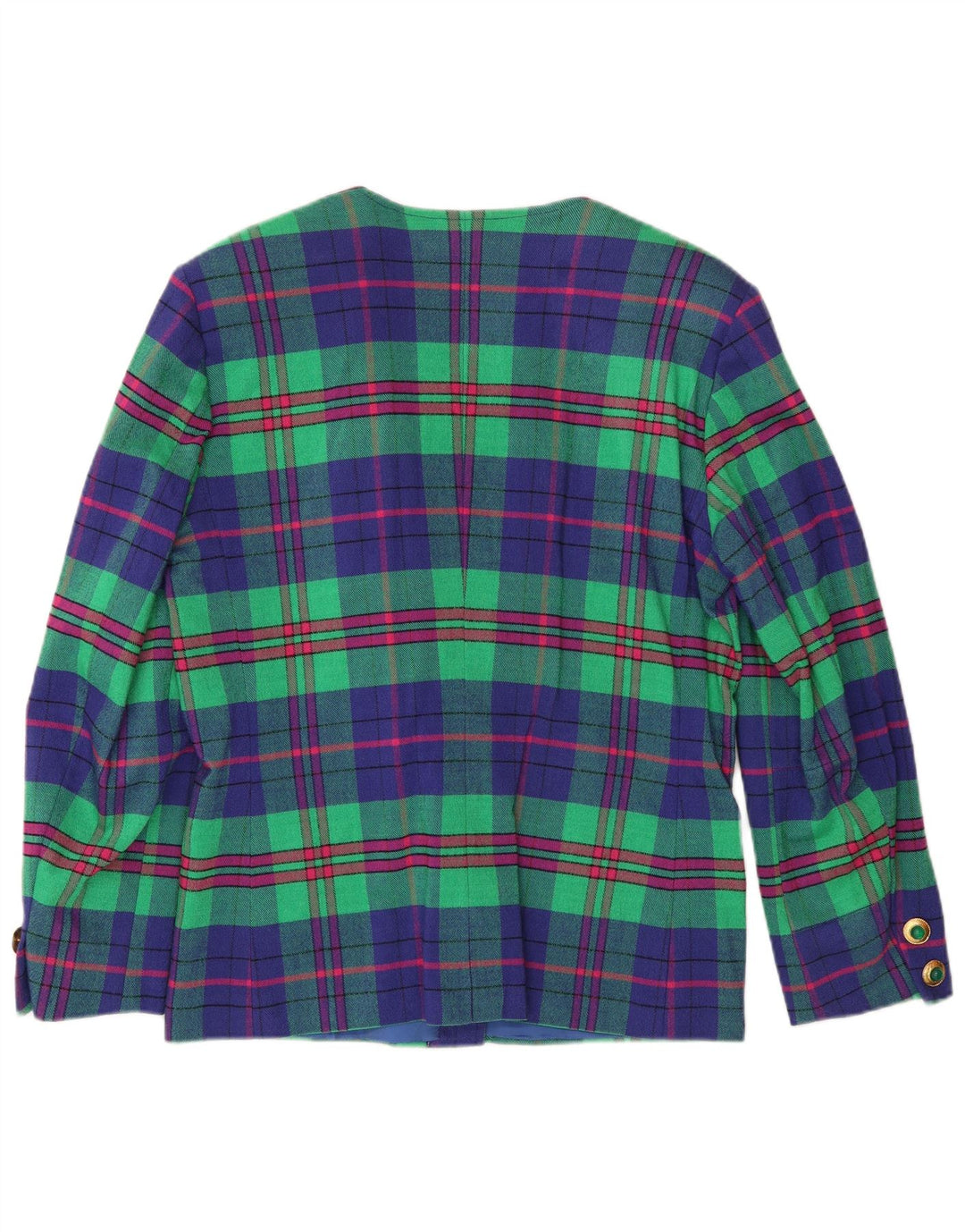 Jaqueta blazer feminina vintage de 4 botões Reino Unido 14 xadrez azul médio