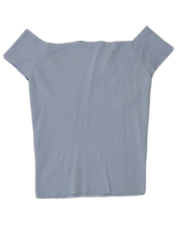 Top feminino Zara com ombro de fora UK 12 poliamida azul médio