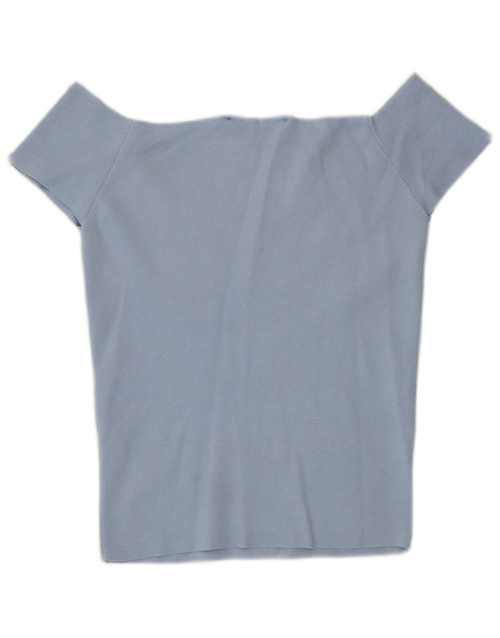 Top feminino Zara com ombro de fora UK 12 poliamida azul médio