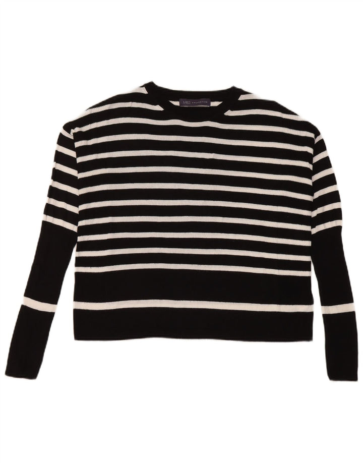 Suéter feminino Marks & Spencer com gola redonda UK 14 listrado preto médio