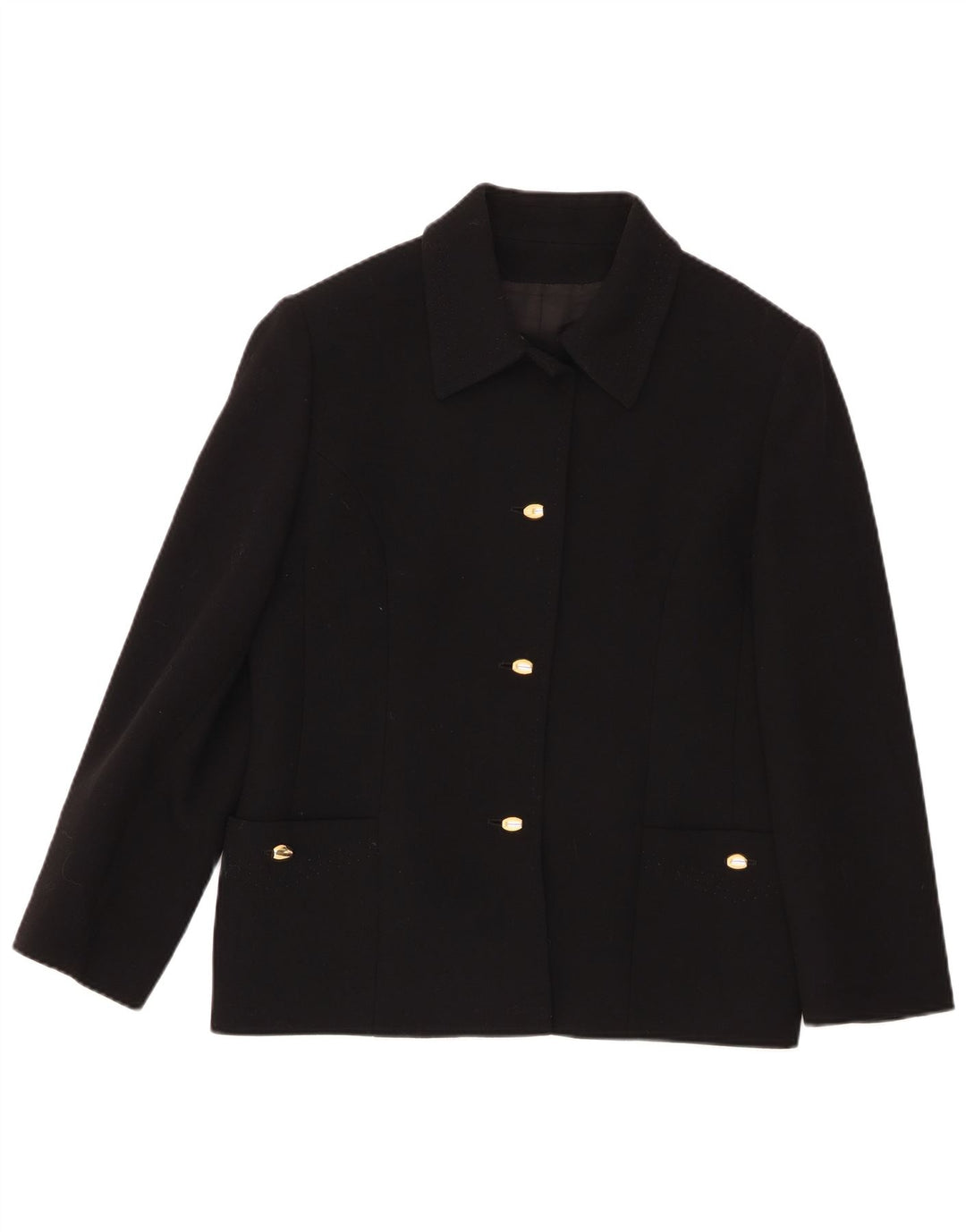 Jaqueta blazer feminina vintage de 3 botões Reino Unido 18 XL lã preta
