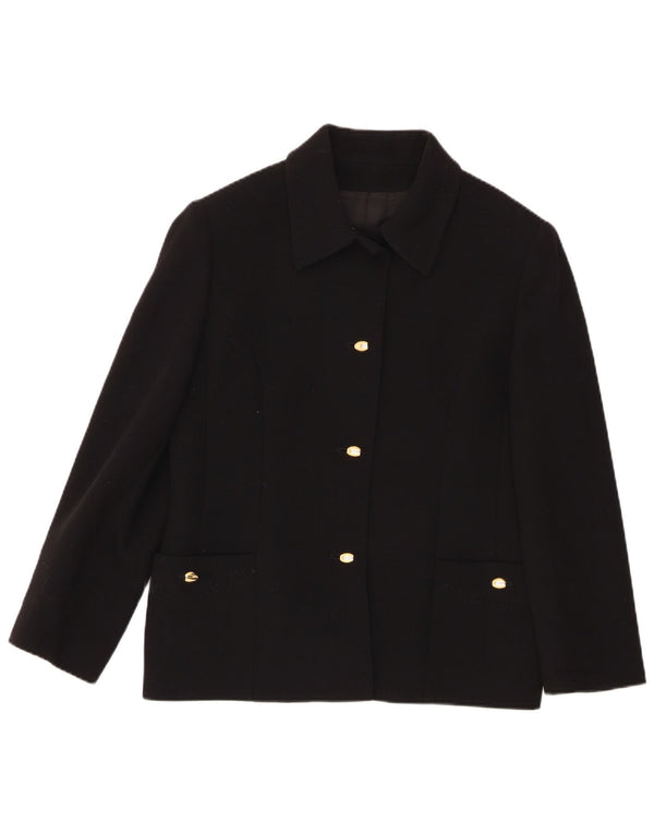 Jaqueta blazer feminina vintage de 3 botões Reino Unido 18 XL lã preta