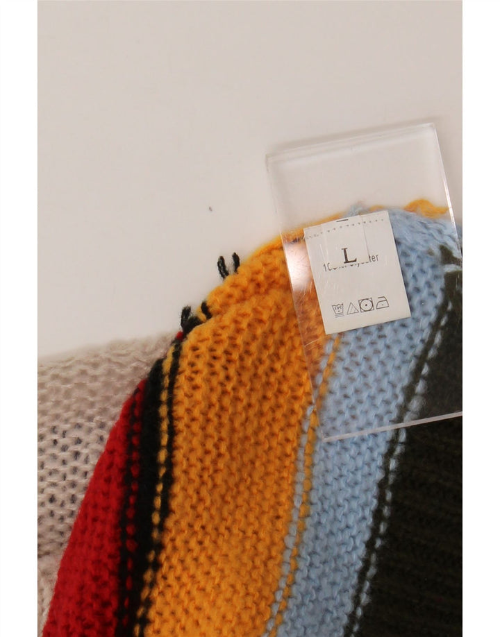 Suéter feminino VINTAGE com gola canoa Reino Unido 14 grande multicolorido