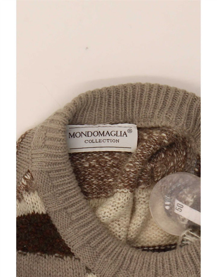 Suéter vintage masculino com gola redonda IT 50 médio marrom geométrico