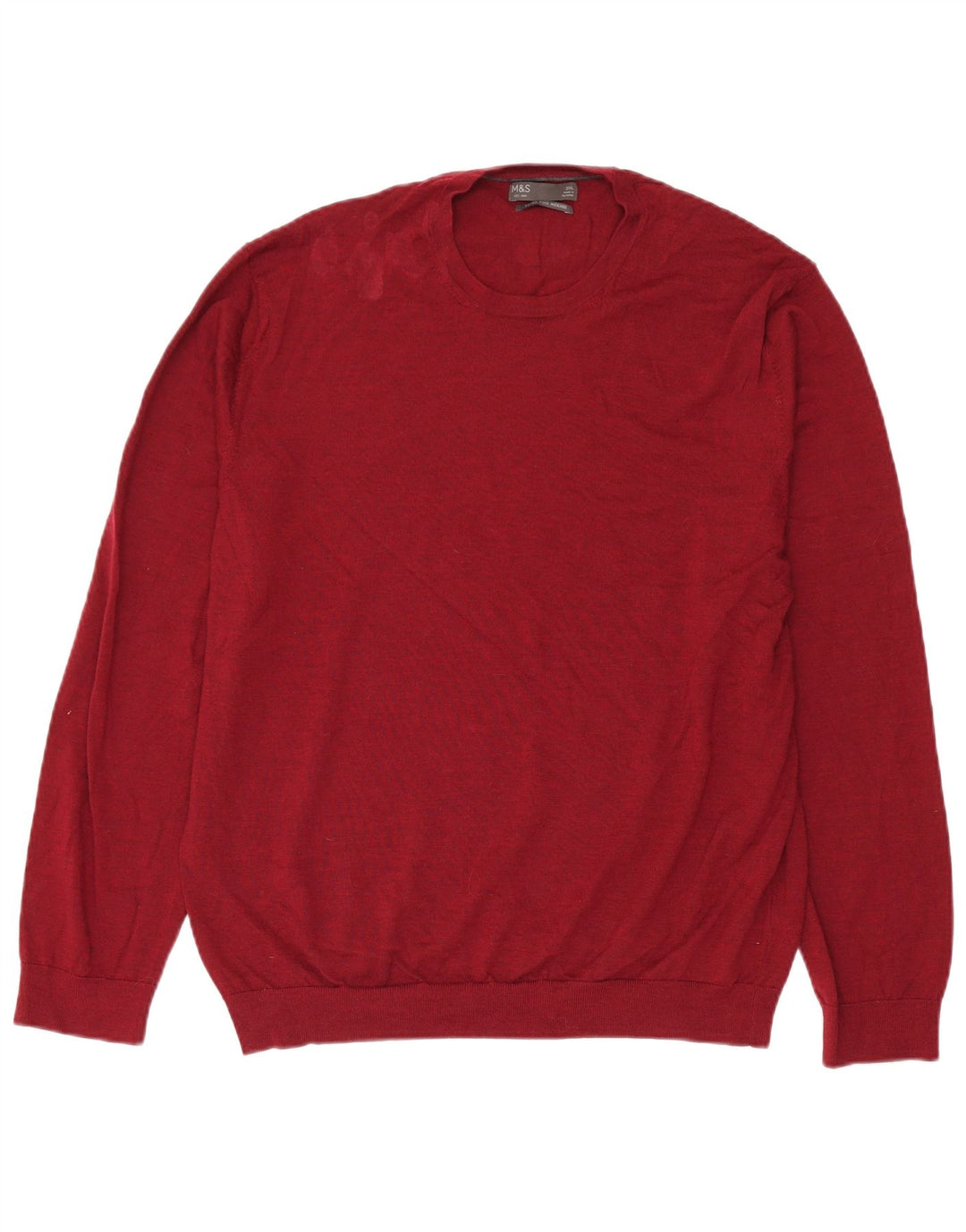 Suéter masculino Marks & Spencer com gola redonda XL lã Merino vermelha