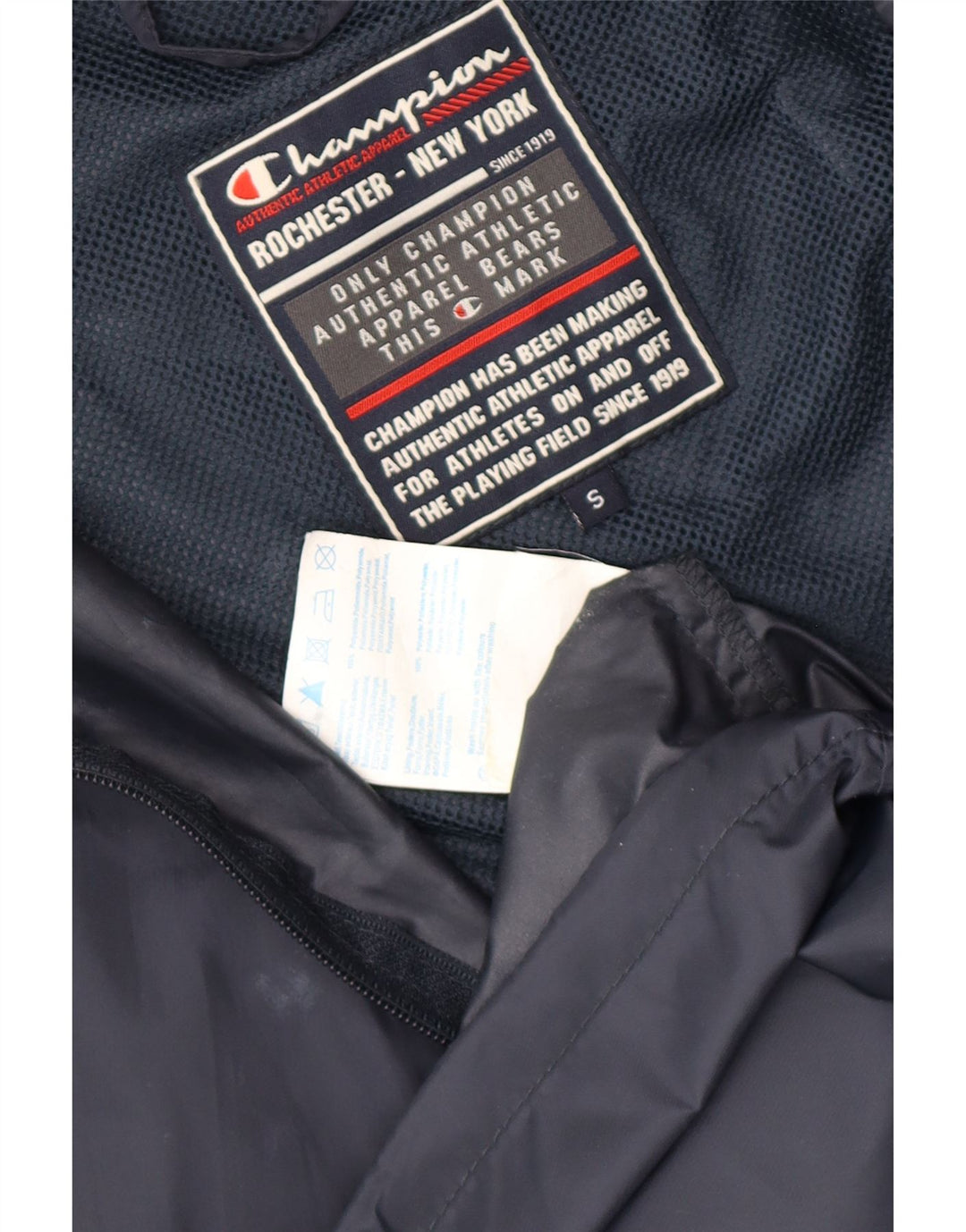 Jaqueta de chuva masculina com capuz Champion UK 36 pequena azul marinho poliamida