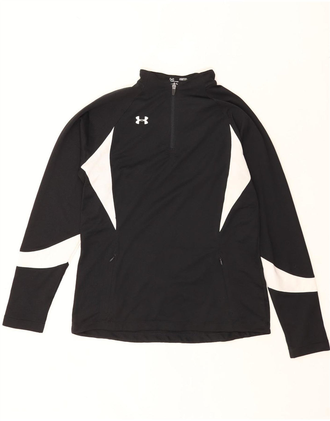 Under Armour Mens Zip Neck Pulôver Treino Top Médio Preto Colorblock