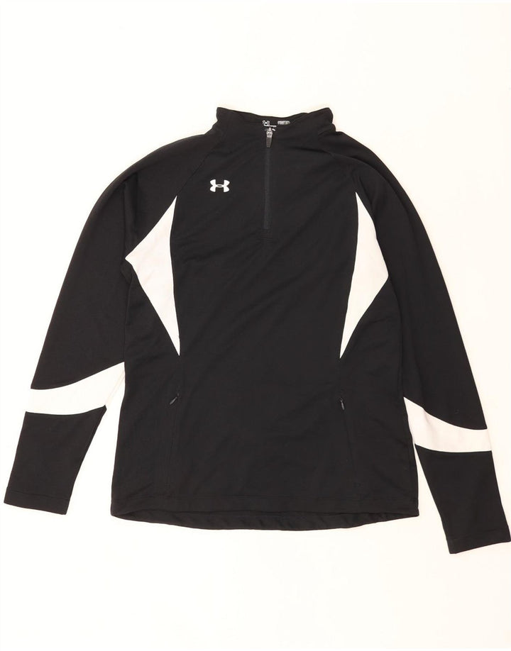 Under Armour Mens Zip Neck Pulôver Treino Top Médio Preto Colorblock