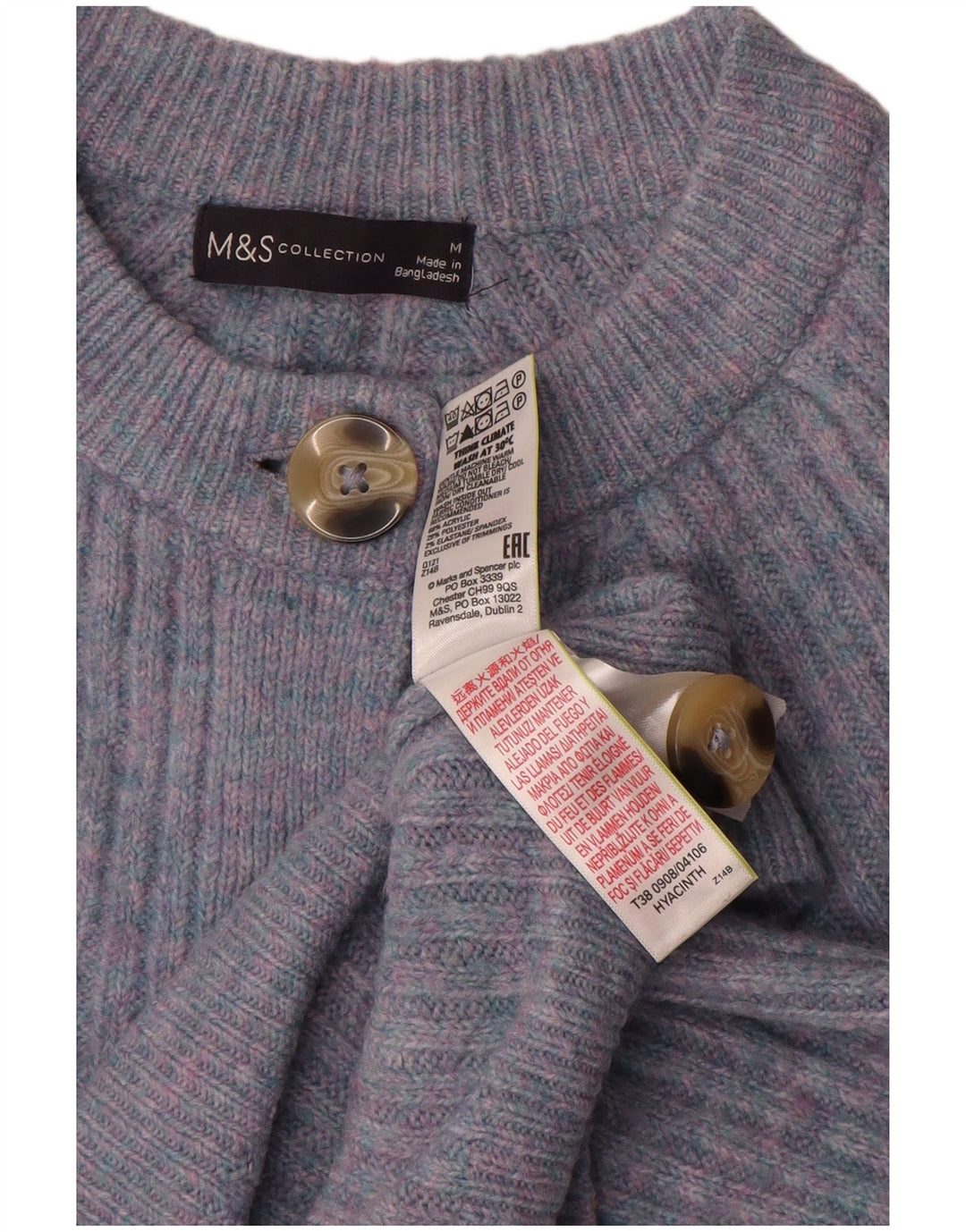 Suéter cardigã feminino Marks & Spencer Reino Unido 14 médio azul manchado