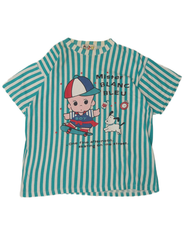 Blanc Bleu Camiseta masculina de manga curta com estampa gráfica grande listrada azul