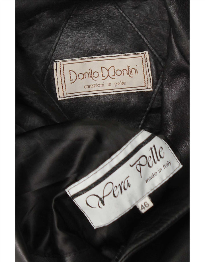 Jaqueta blazer de couro feminina vintage com 3 botões IT 46 couro preto grande