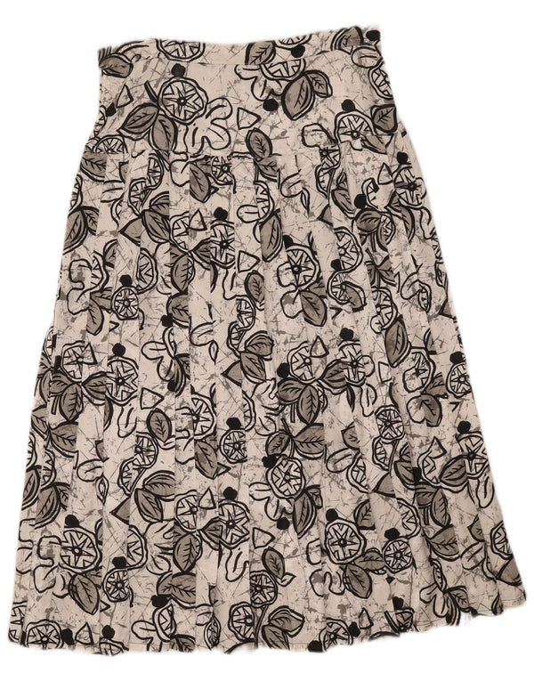 Saia feminina vintage midi plissada W29 médio floral branco