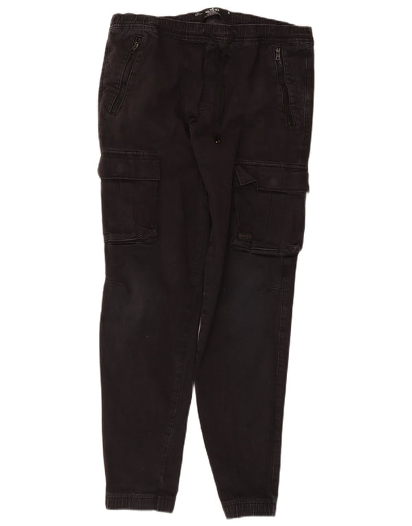 Hollister Mens Skinny Joggers Cargo Calças Médias W32 L28 Algodão Preto