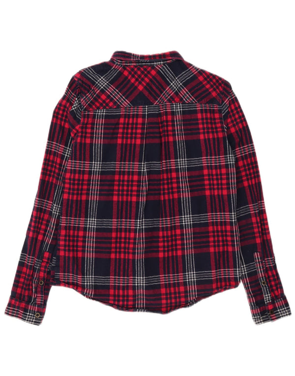 Camisa de flanela feminina Superdry UK 14 algodão xadrez vermelho médio