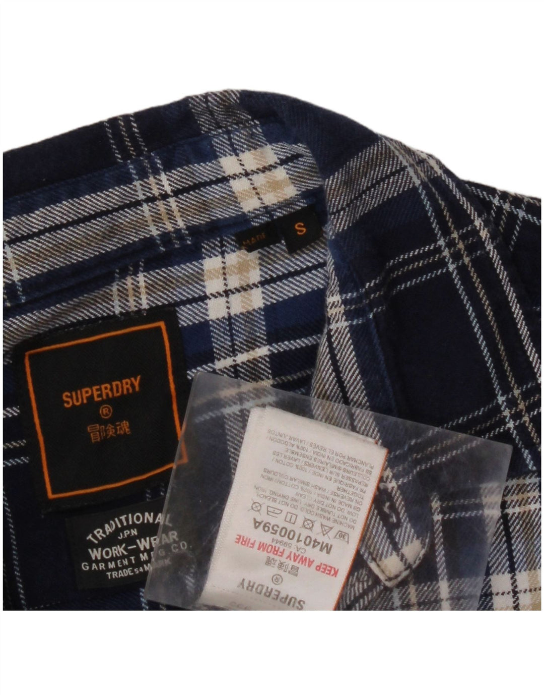 Camisa masculina de flanela SUPERDRY pequeno algodão xadrez azul
