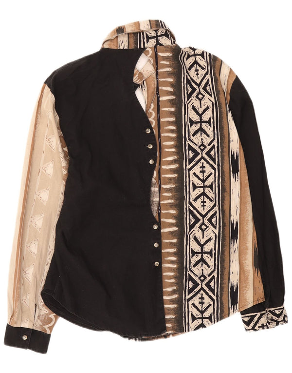 Blusa feminina vintage UK 14 grande geométrica preta