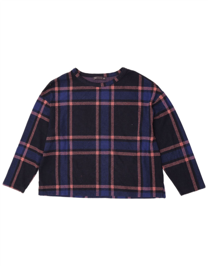 Top curto feminino Marks & Spencer manga comprida Reino Unido 16 grande xadrez azul marinho