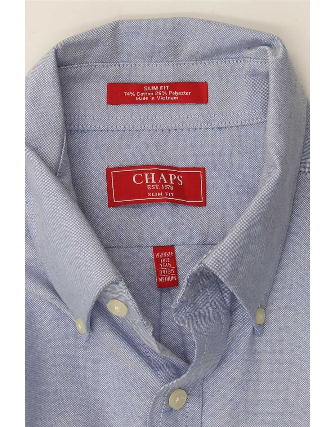 Camisa masculina Chaps Slim Fit tamanho 15 1/2 algodão azul médio