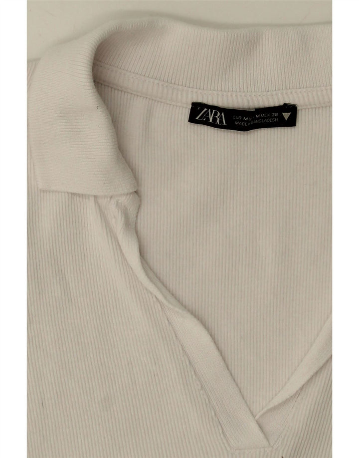 ZARA Womens Crop Polo Shirt UK 12 Medium White Vintage Zara and Second-Hand Zara from Messina Hembry 