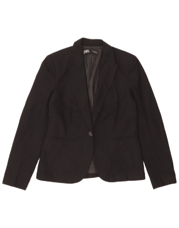 Jaqueta blazer feminina Zara com 1 botão EU 38 poliéster preto pequeno