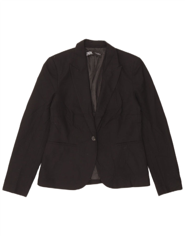 Jaqueta blazer feminina Zara com 1 botão EU 38 poliéster preto pequeno