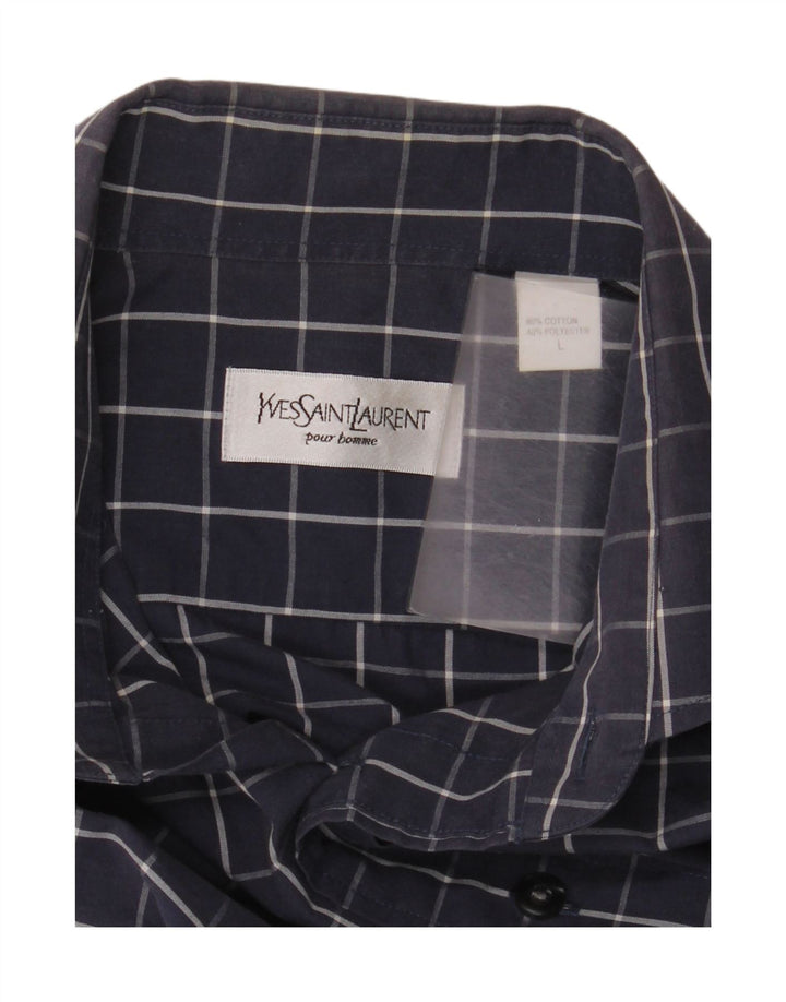 Camisa masculina Yves Saint Laurent grande algodão xadrez azul marinho