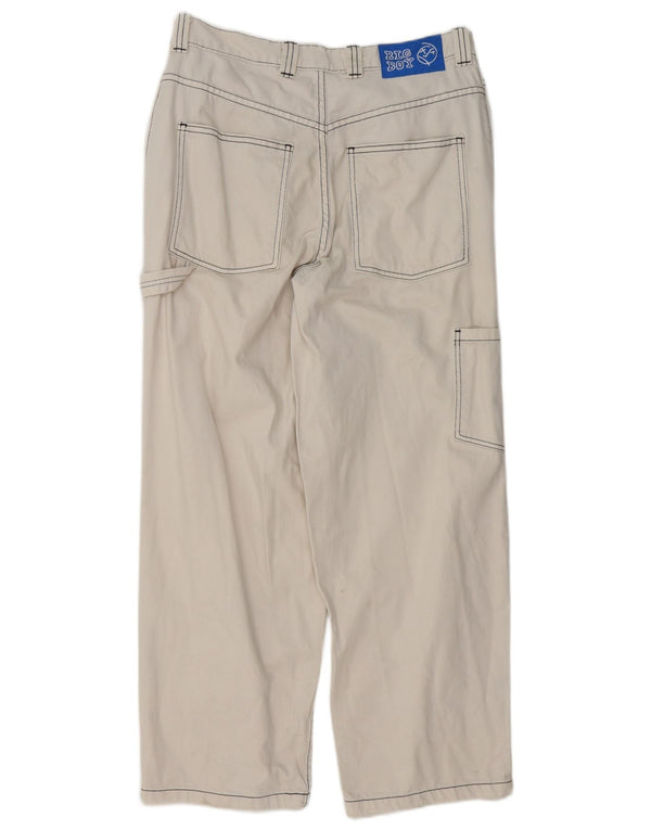 Calças cargo retas masculinas vintage pequenas W29 L28 algodão branco