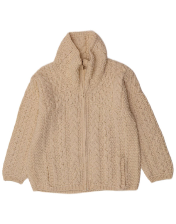 Suéter cardigã feminino com zíper completo Aran Crafts Reino Unido 16 grande branco