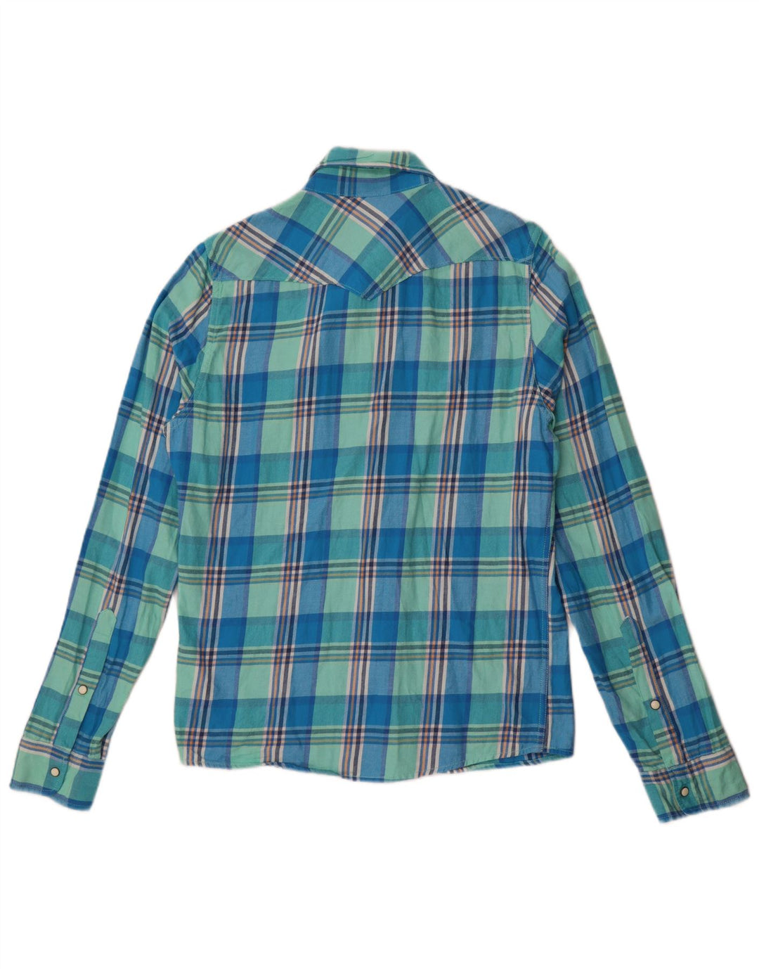 Camisa masculina de flanela Hollister de algodão xadrez azul médio