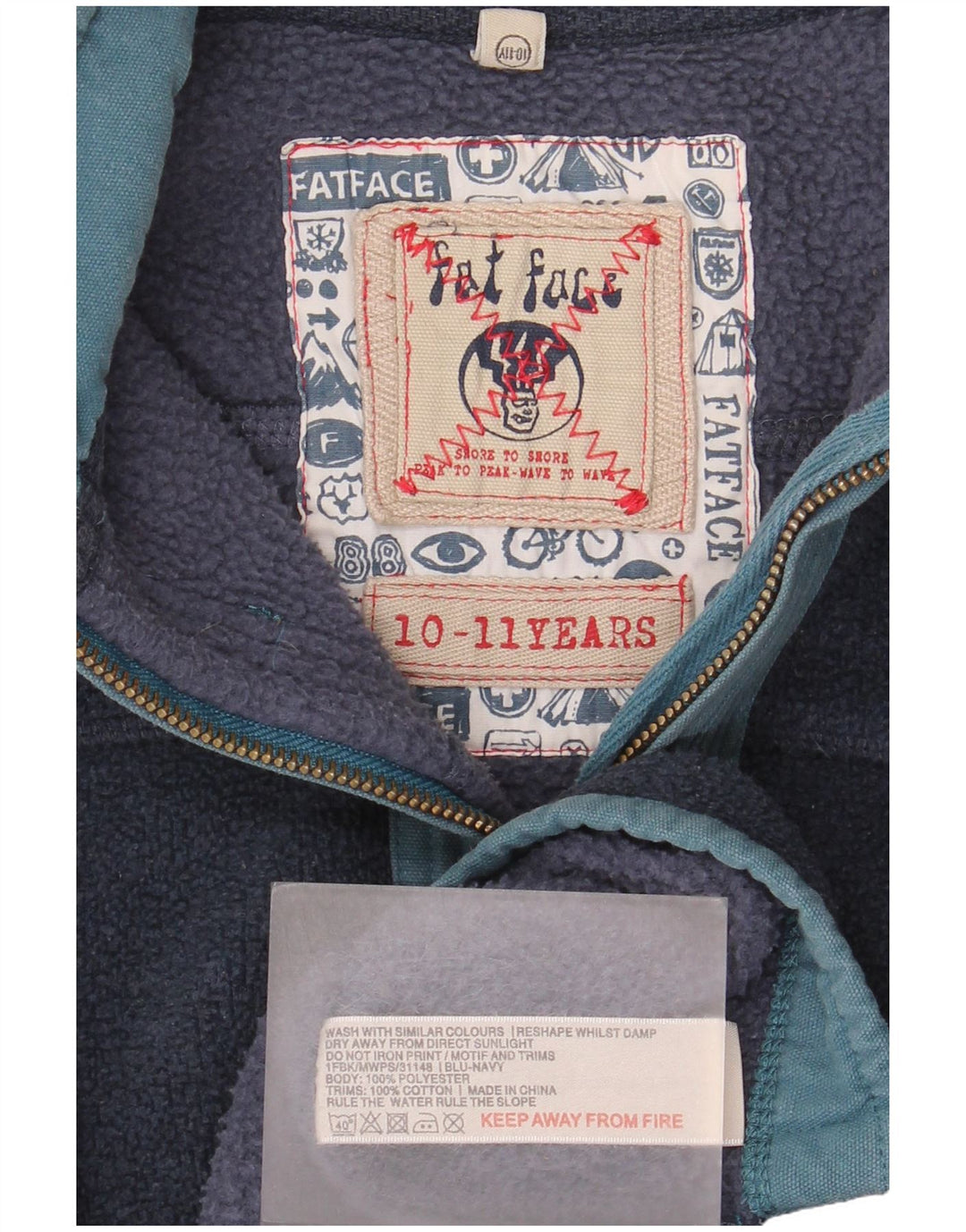 Jumper de lã com zíper e pescoço para meninos Fat Face 10-11 anos de poliéster azul marinho