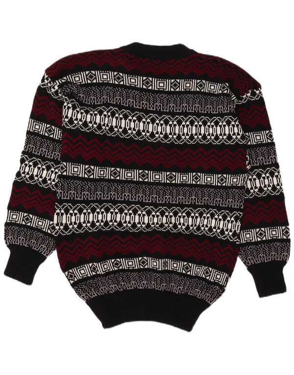 Suéter vintage masculino com gola redonda, grande, multicolorido, Fair Isle, acrílico