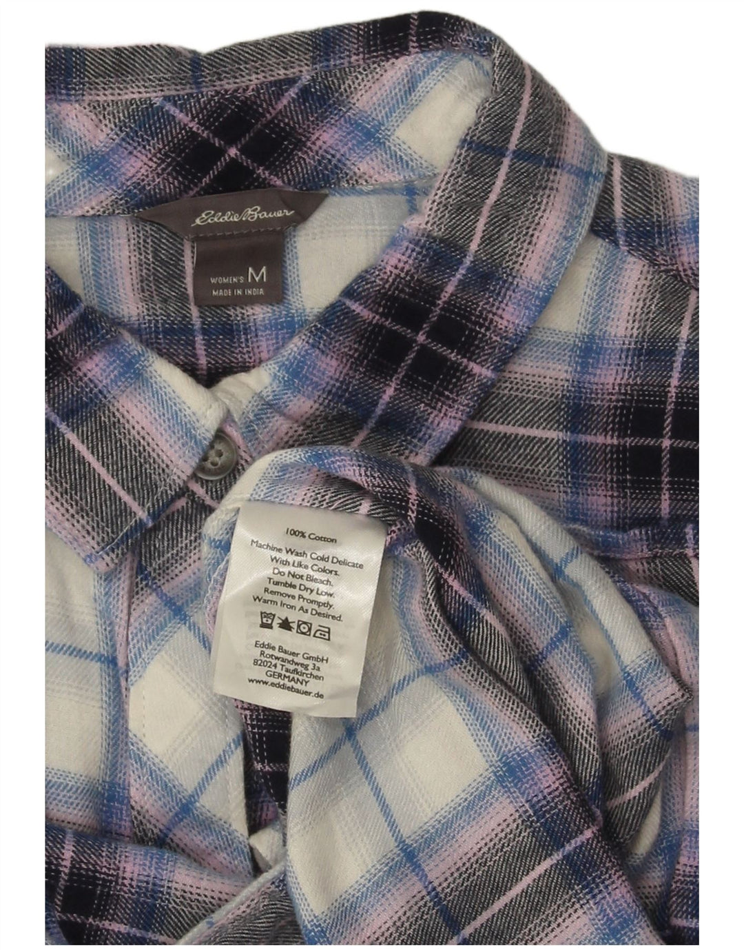 Camisa feminina de flanela Eddie Bauer Reino Unido 14 algodão xadrez roxo médio
