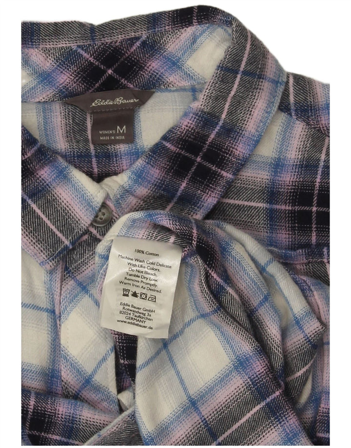 Camisa feminina de flanela Eddie Bauer Reino Unido 14 algodão xadrez roxo médio