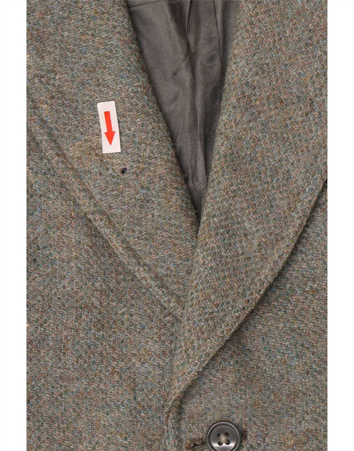 Jaqueta blazer feminina Harris Tweed militar de 2 botões Reino Unido 8 pequena lã cáqui