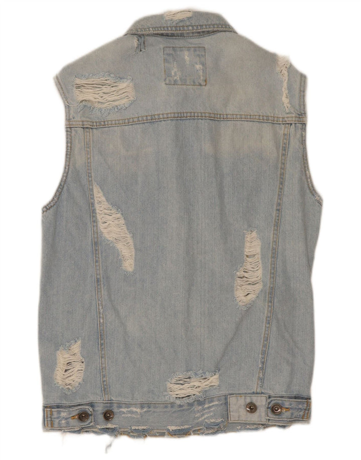 Zara Mens Distressed Denim Gilet UK 38 Algodão Azul Médio