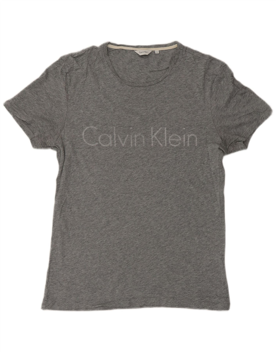 Camiseta masculina CALVIN KLEIN com estampa gráfica, algodão manchado cinza médio
